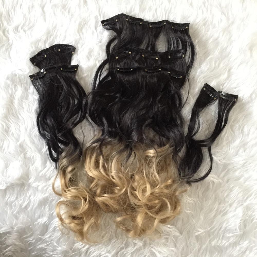 Clip in hair extensions Ombre 7pcs synthetic fiber